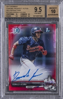 2017 Bowman Chrome Prospects (Red Refractors) #CPARA Ronald Acuna Signed Rookie Card (#5/5) – BGS GEM MINT 9.5/ BGS 10